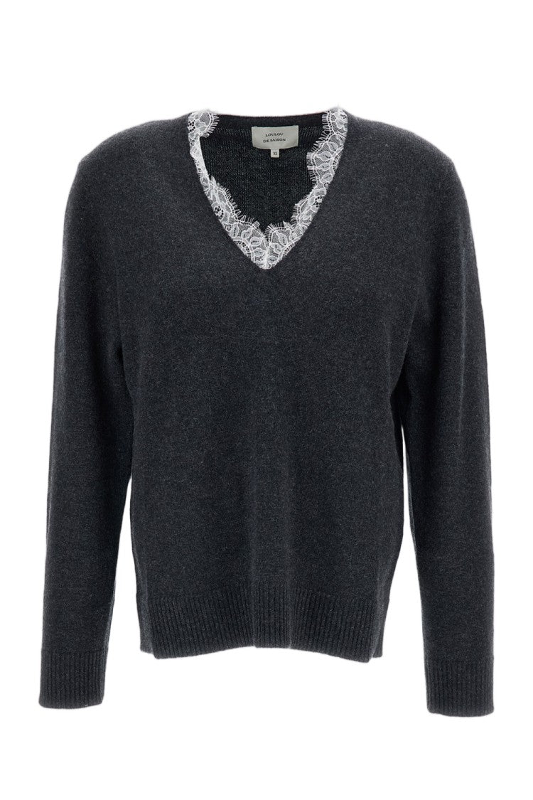 Loulou De Saison Grey Leyla Cashmere Lace-Trim Sweater