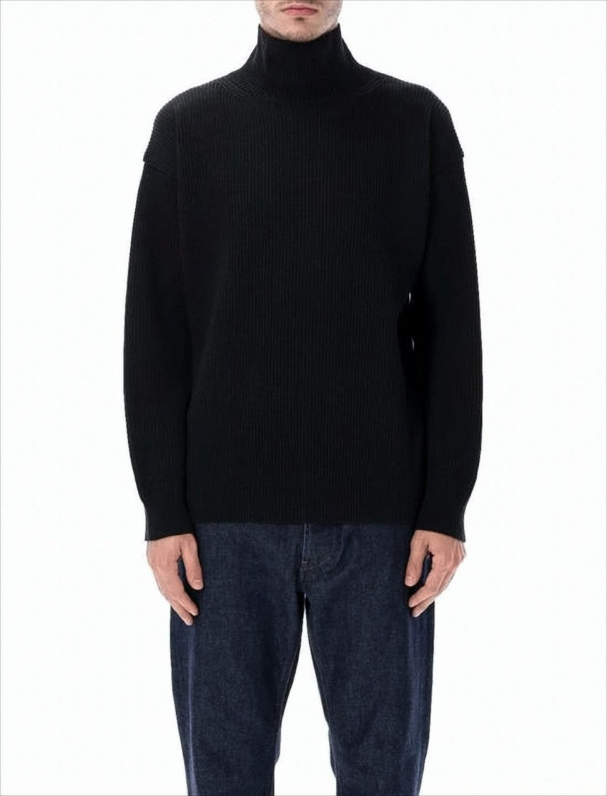 Auralee Ribbed Knit Turtleneck Sweater With High Collar