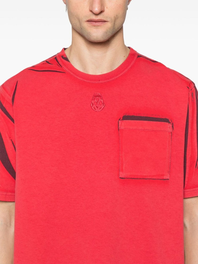 Alexander Mcqueen Bordeaux Red Crew Neck T-Shirt With Chest Pocket