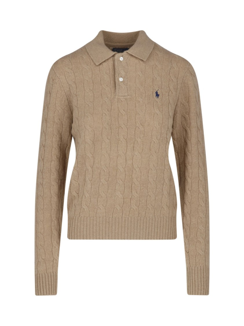 Polo Ralph Lauren Beige Wool-Cashmere Embroidered Logo Polo Shirt
