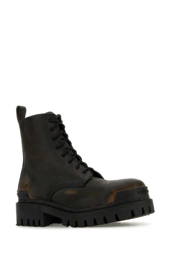 Balenciaga Distressed Rugged Leather Lace-Up Boots