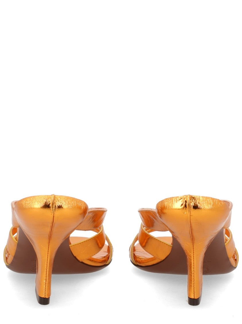 Dries Van Noten Neutrals Metallic Cross Straps Block Heel Sandals