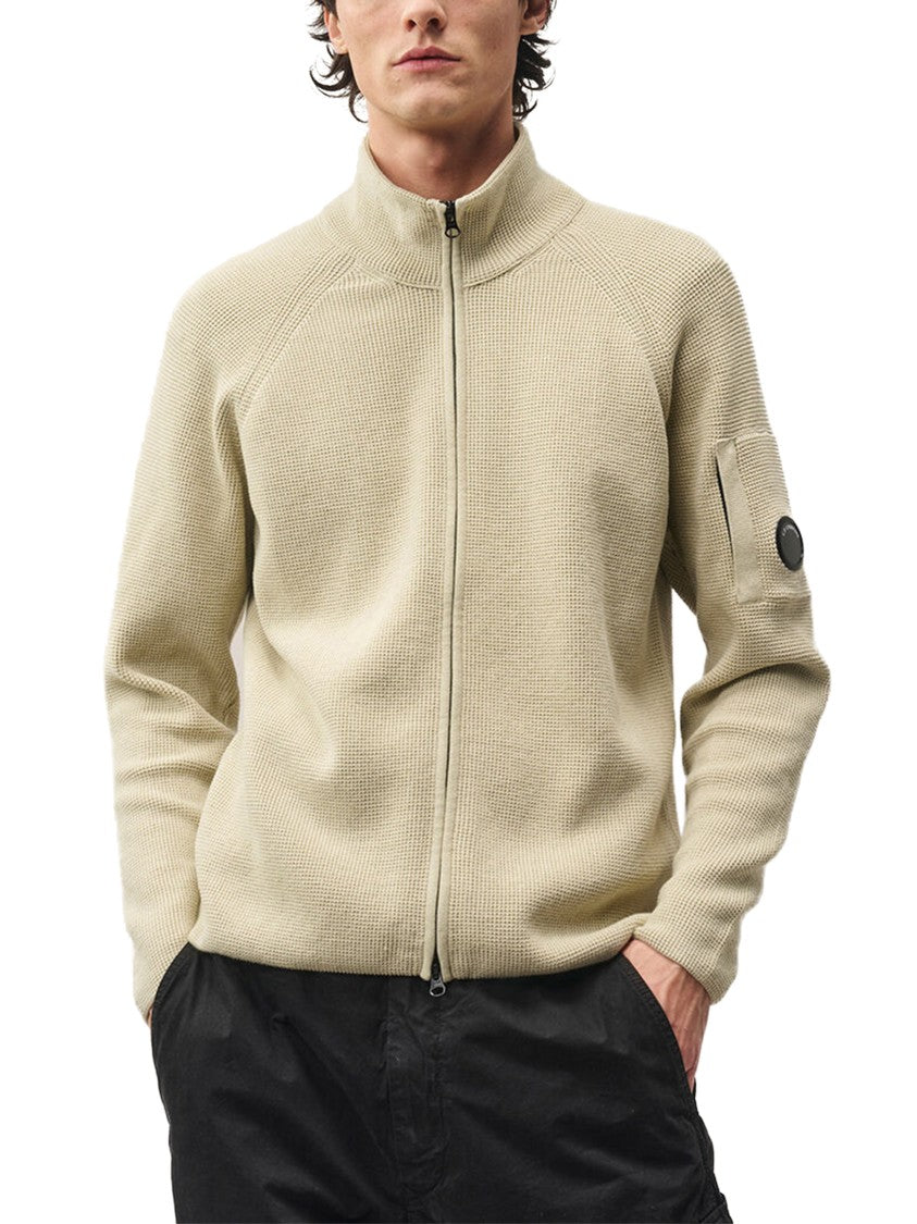 C.P. Company Waffle Knit Cotton Zip Lens Cardigan