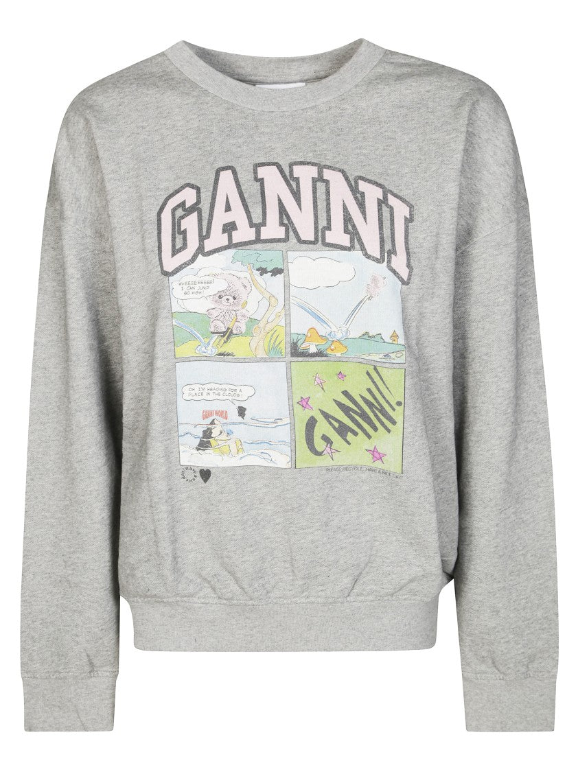 Ganni Oversized Sweatshirt With Playful Graphic Print