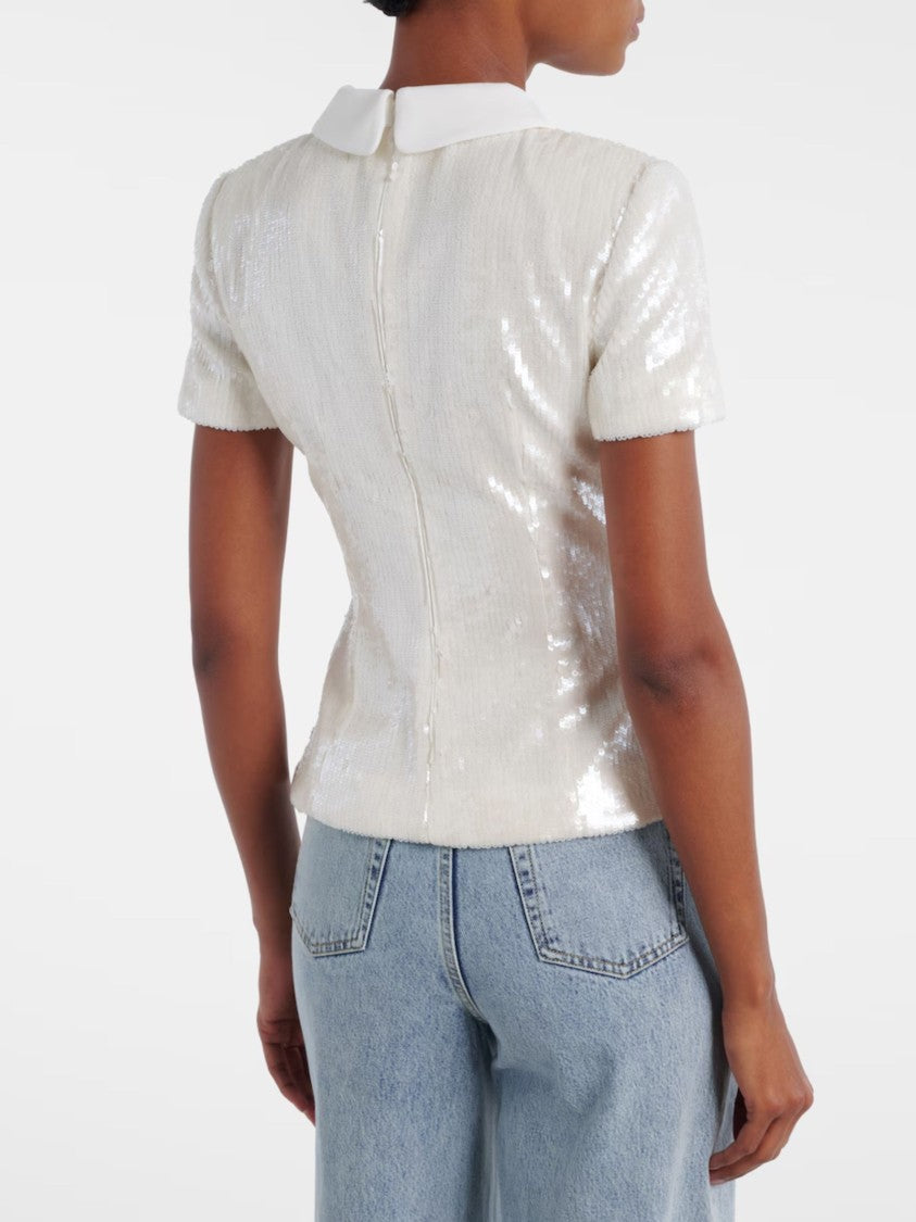 Self-Portrait White Crystal Floral Sequined Top