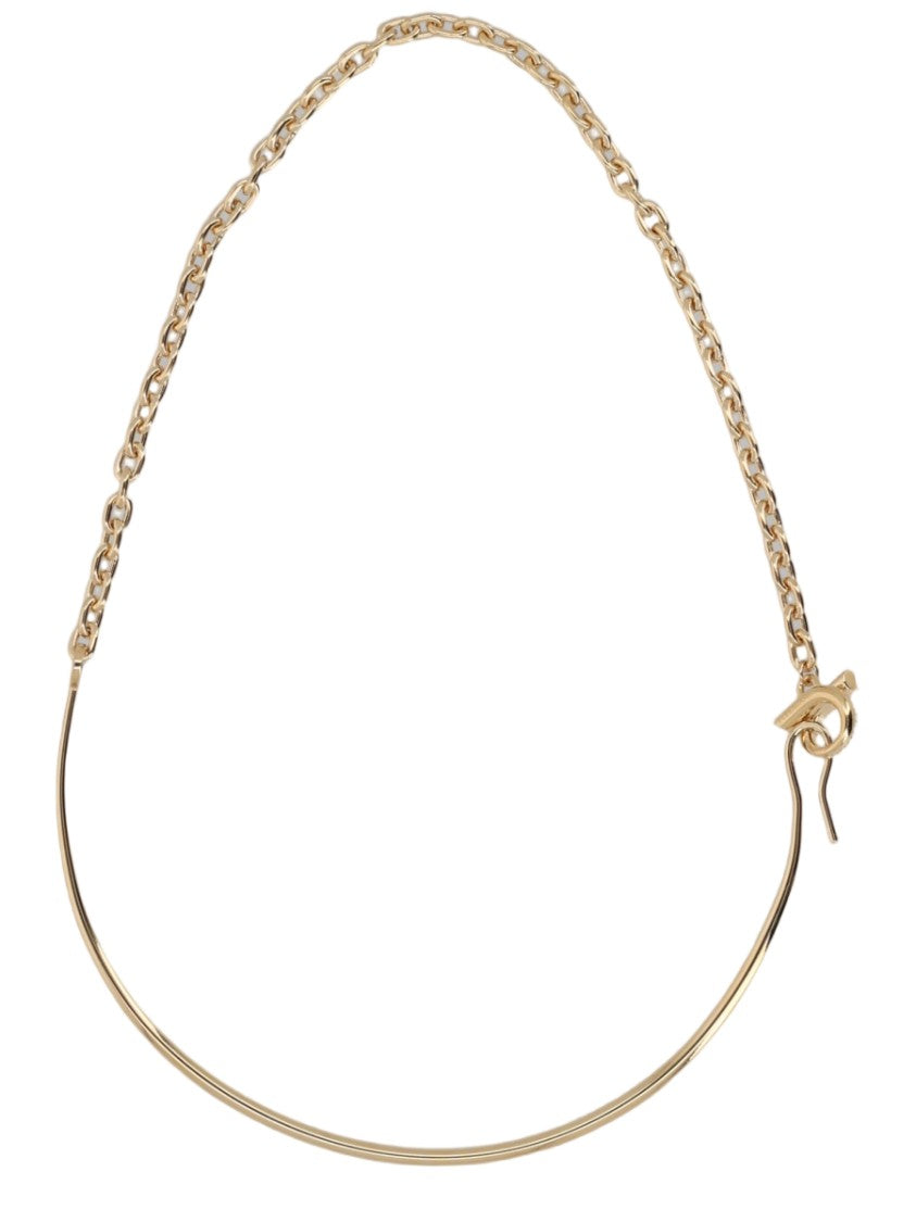 Ferragamo Gold Curved Bar Bar Charm Brass Necklace
