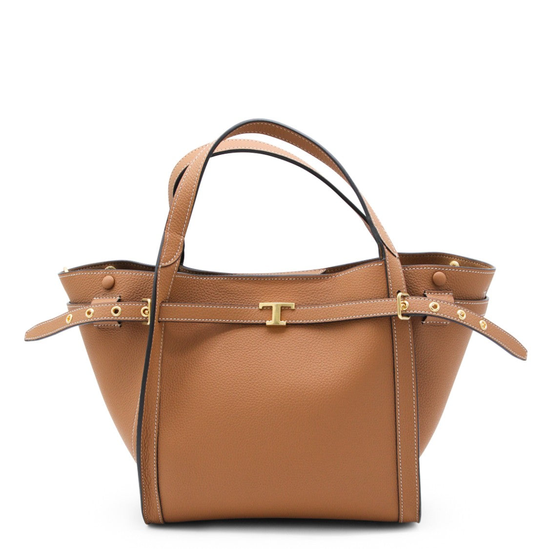 Tod's Structured Brown Leather Tote With Gold Hardware