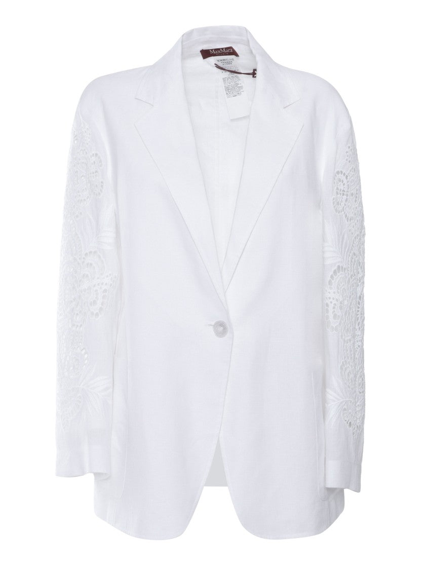 Max Mara Tailored Flaxlinen Jacket With Embroidered Sleeves