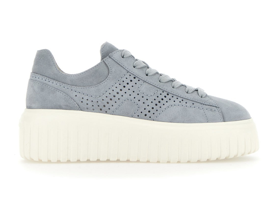 Hogan Grey-Blue Perforated Suede Platform Sneakers