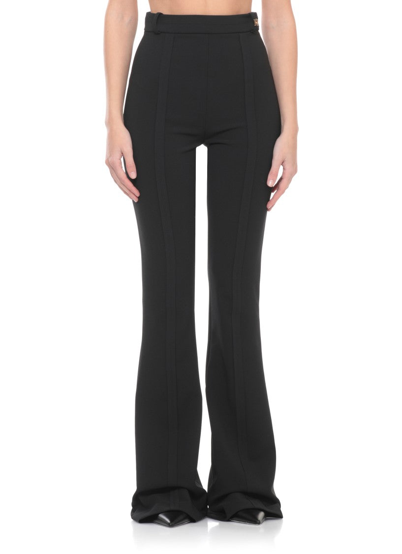 Elisabetta Franchi Black Metal Logo Straight-Leg Pants