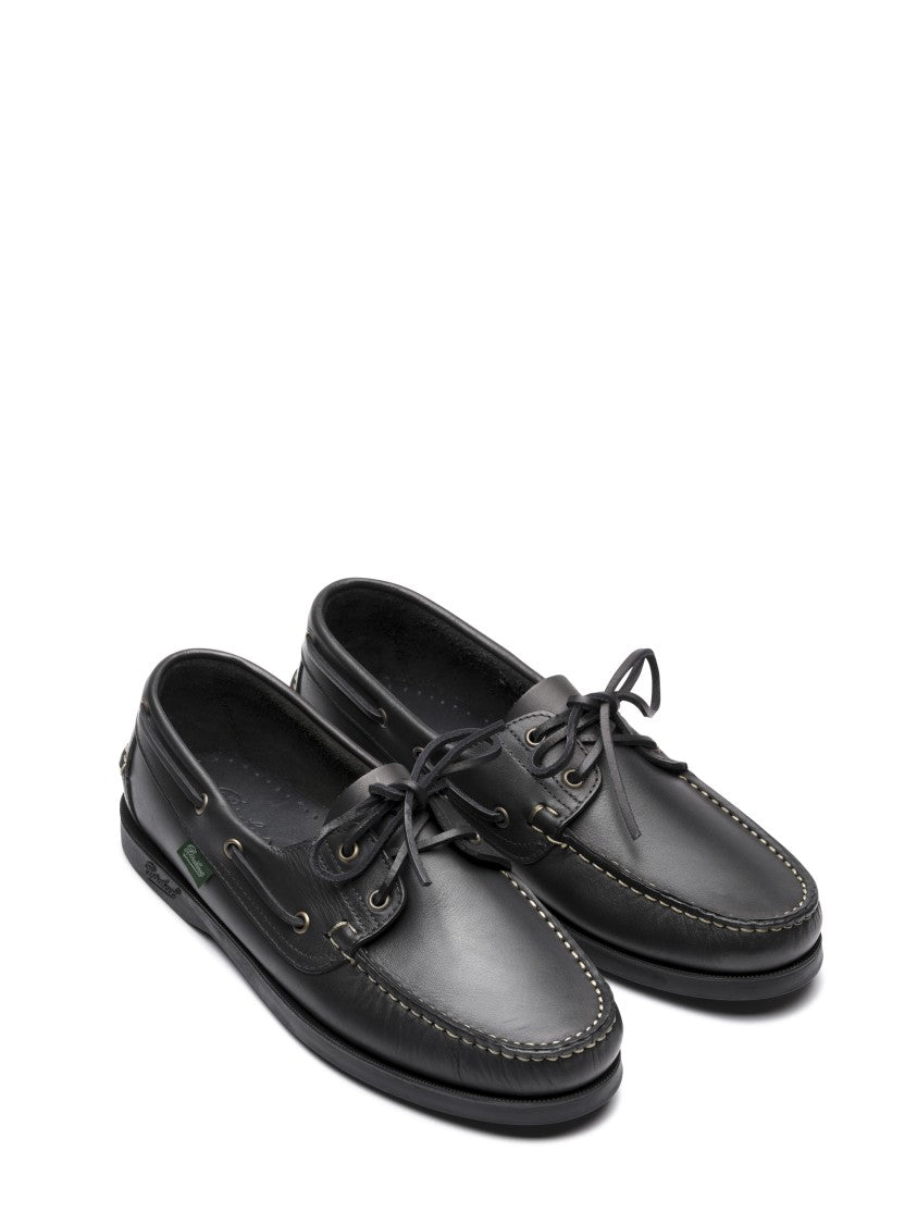 Paraboot Moccasin-Style Black Leather Flat Shoes With Lace-Up Design
