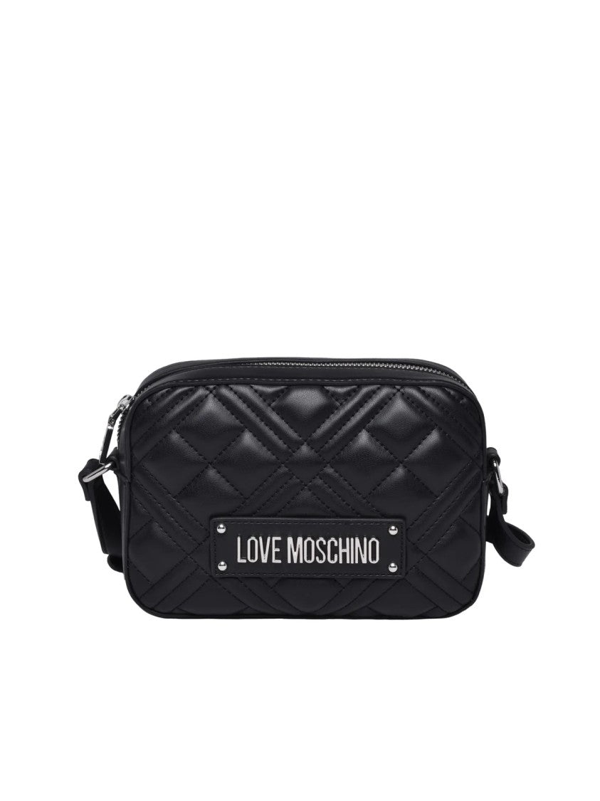 Love Moschino Quilted Black Crossbody Bag With Prominent Logo Plaque
