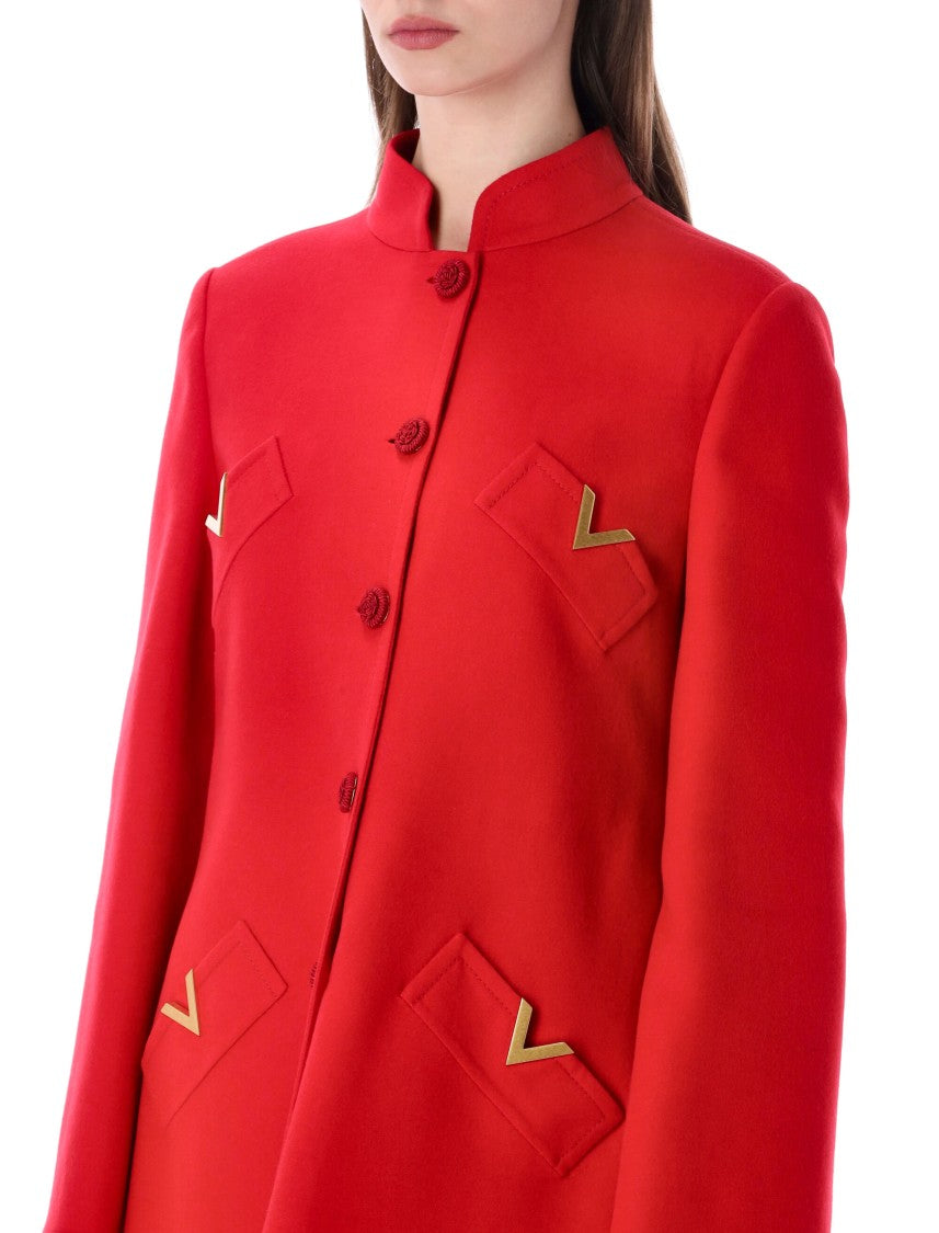 Valentino Garavani Drap Compact Monopetto Vlogo Wool Coat