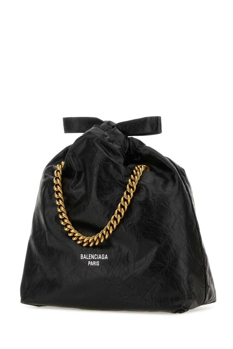 Balenciaga Glossy Calf Leather Tote Bag With Gold-Chain Handle