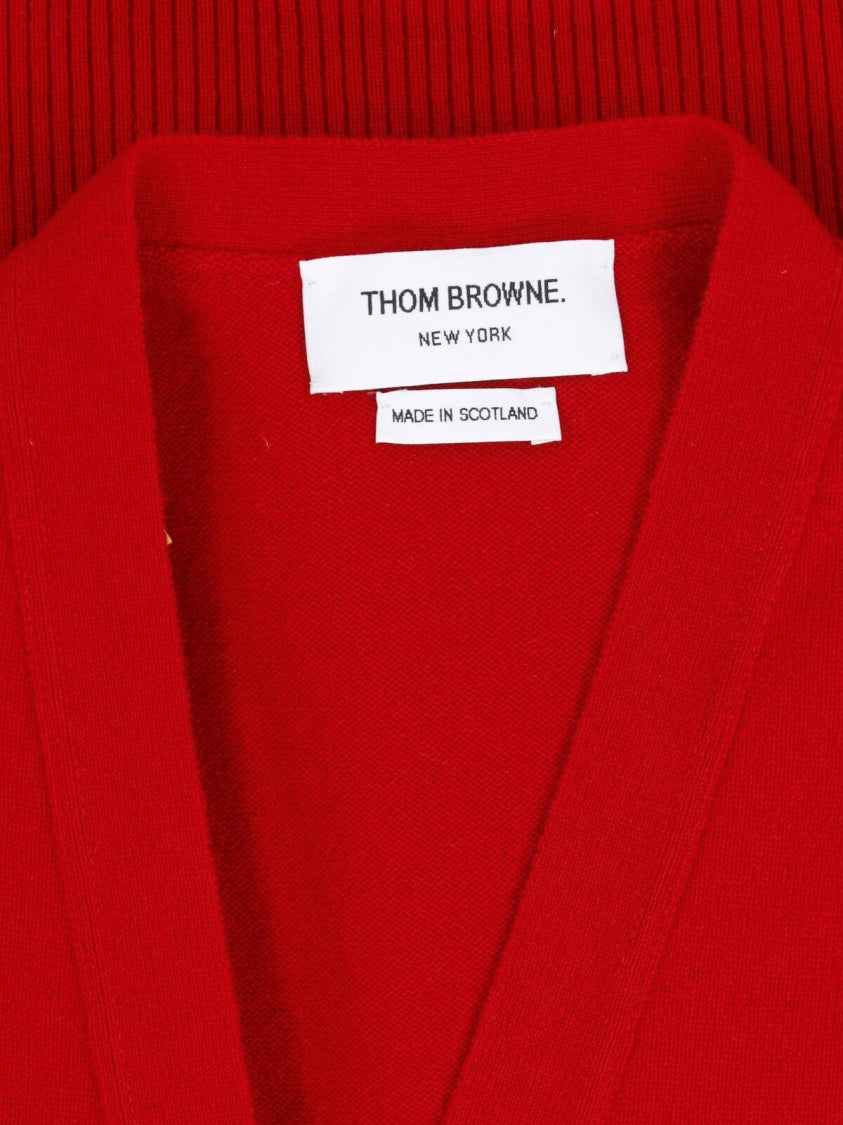 Thom Browne Red 4-Bar Cashmere Cardigan