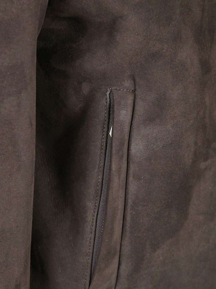 Salvatore Santoro Brown Sheep Skin Jacket With High Collar And Zipper Closure