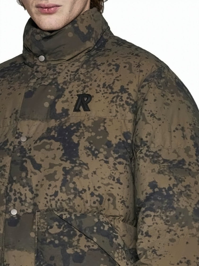 Represent Puffer Jacket With High Collar And Camouflage Pattern