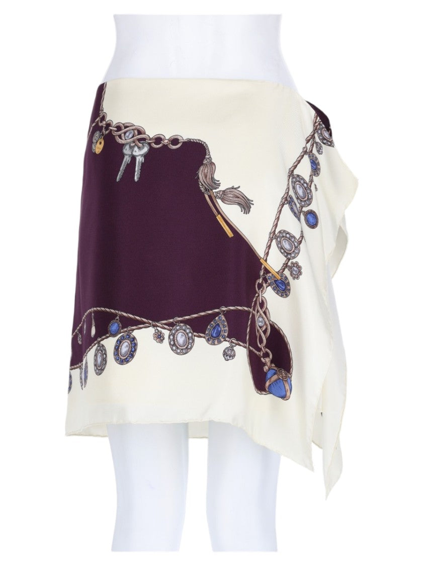 Versace Purple Ornamental Print Asymmetrical Silk Mini Skirt