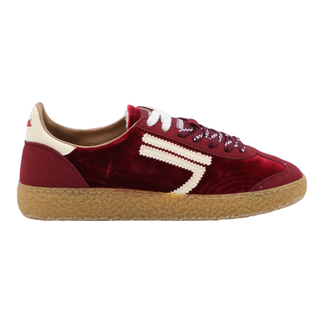 Puraai Burgundy Velvet Cream-Zigzag Sneakers