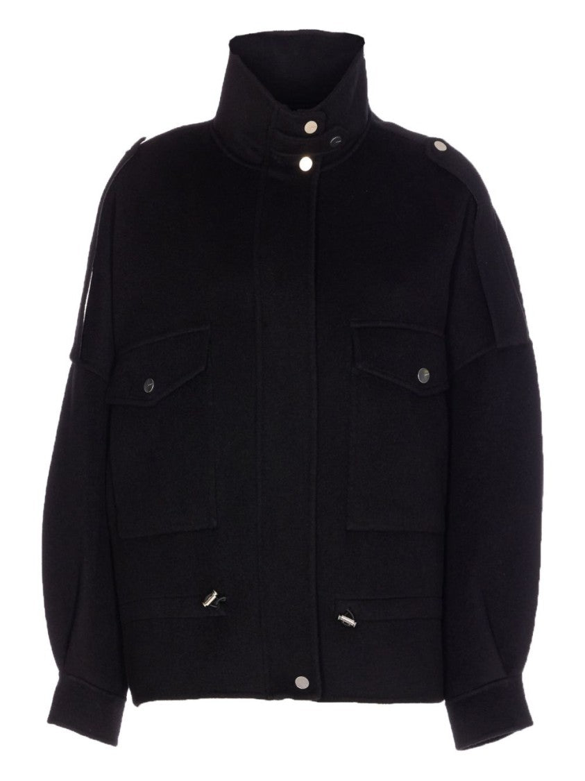 Pinko Wool Blend Short Coat With Stand Collar