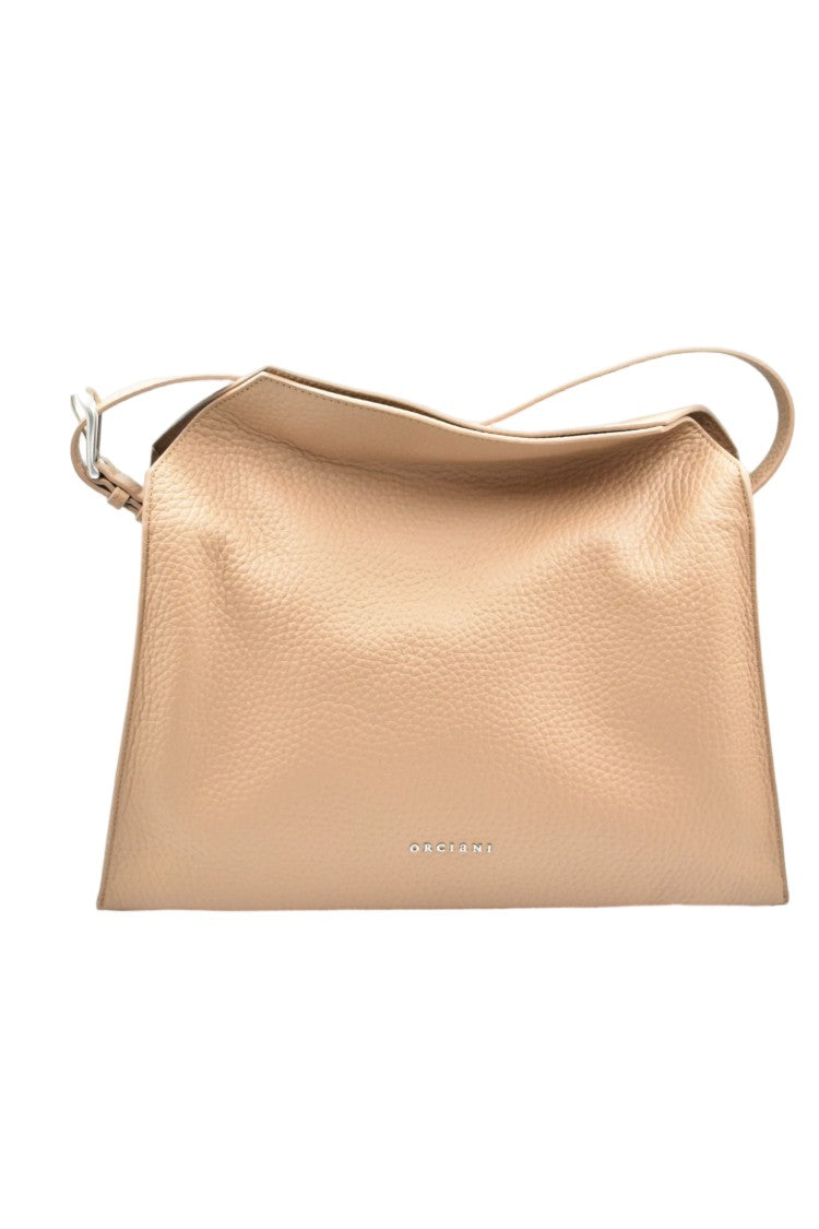 Orciani White Hammered Leather Removable Handle Handbag