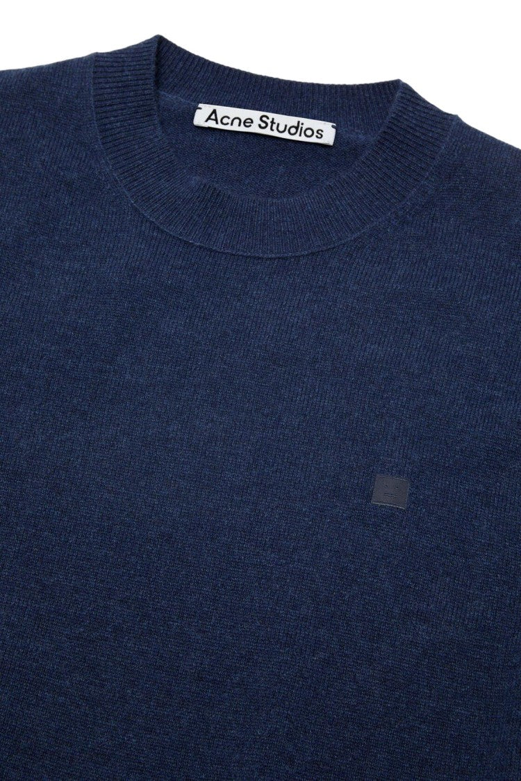 Acne Studios Soft Wool Blend Sweater With Ribbed Details And Logo Patch