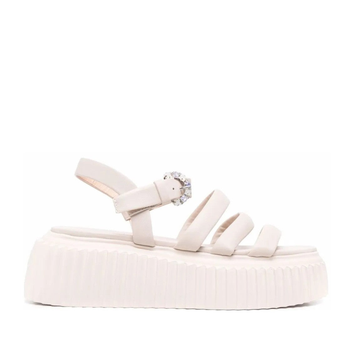 Agl Beige Leather Shiny Padded Strap Sandals