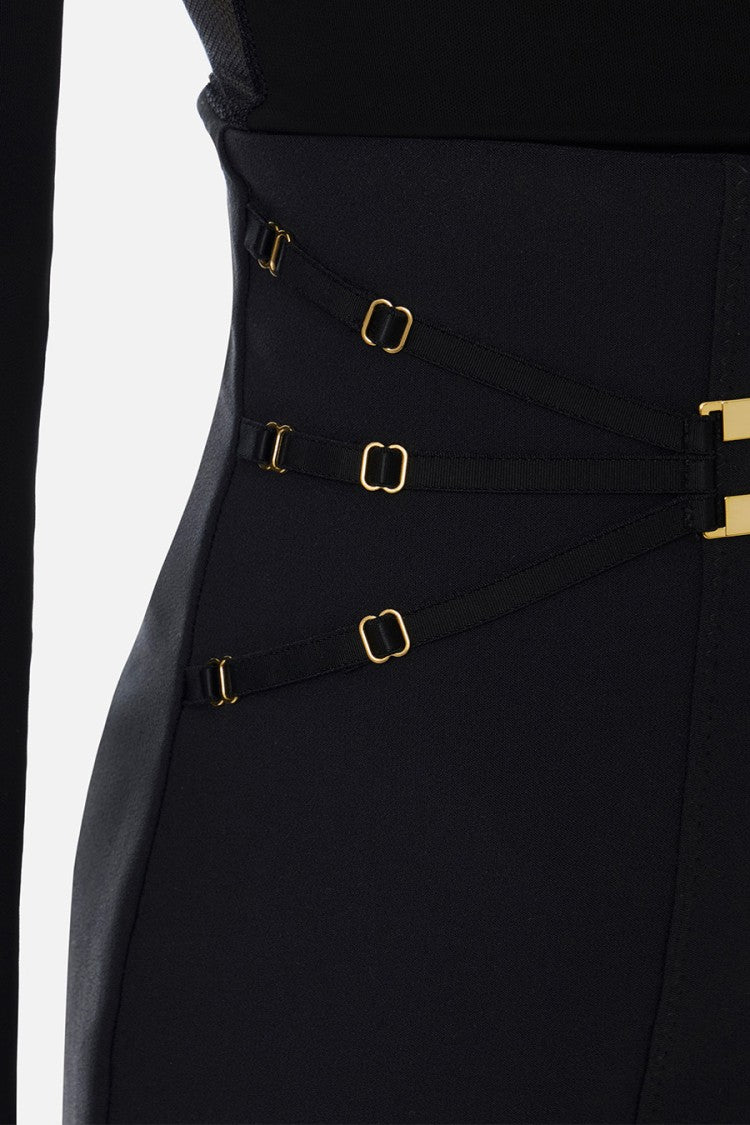 Elisabetta Franchi Black High-Waisted Gold Logo Buckle Viscose-Blend Mini Skirt