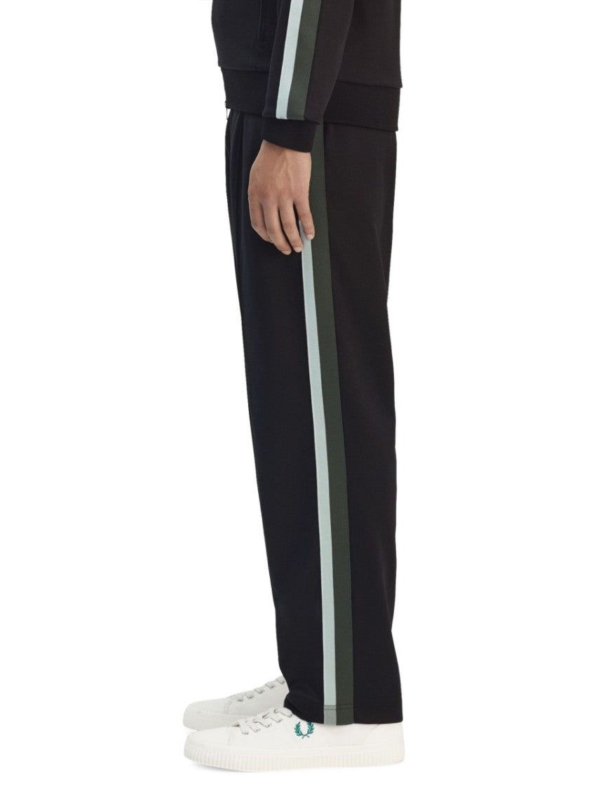 Fred Perry Relaxed Fit Black Truck Pants With Contrasting Stripes