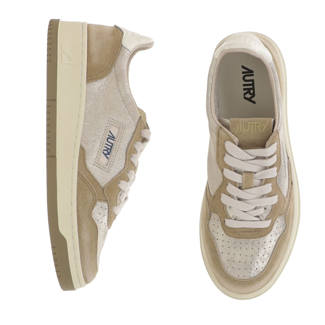 Autry Beige Suede Insert Leather Sneakers