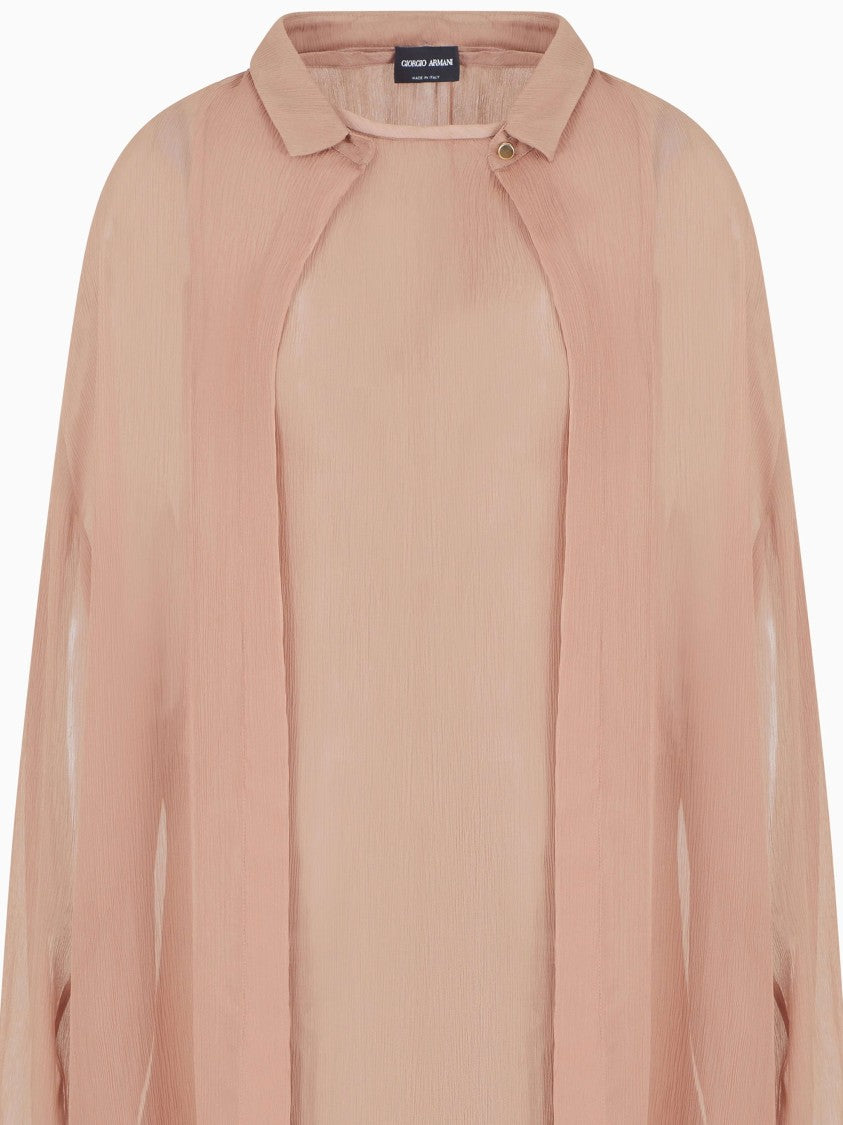 Giorgio Armani Creponne Silk Pointed Collar Fluid Shirt