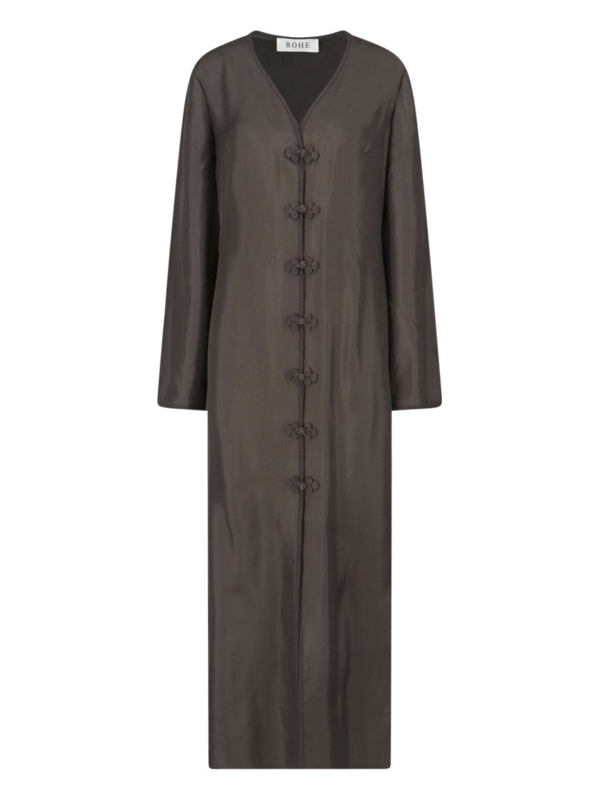 Róhe Silk Maxi Dress With V-Neck And Front Closure