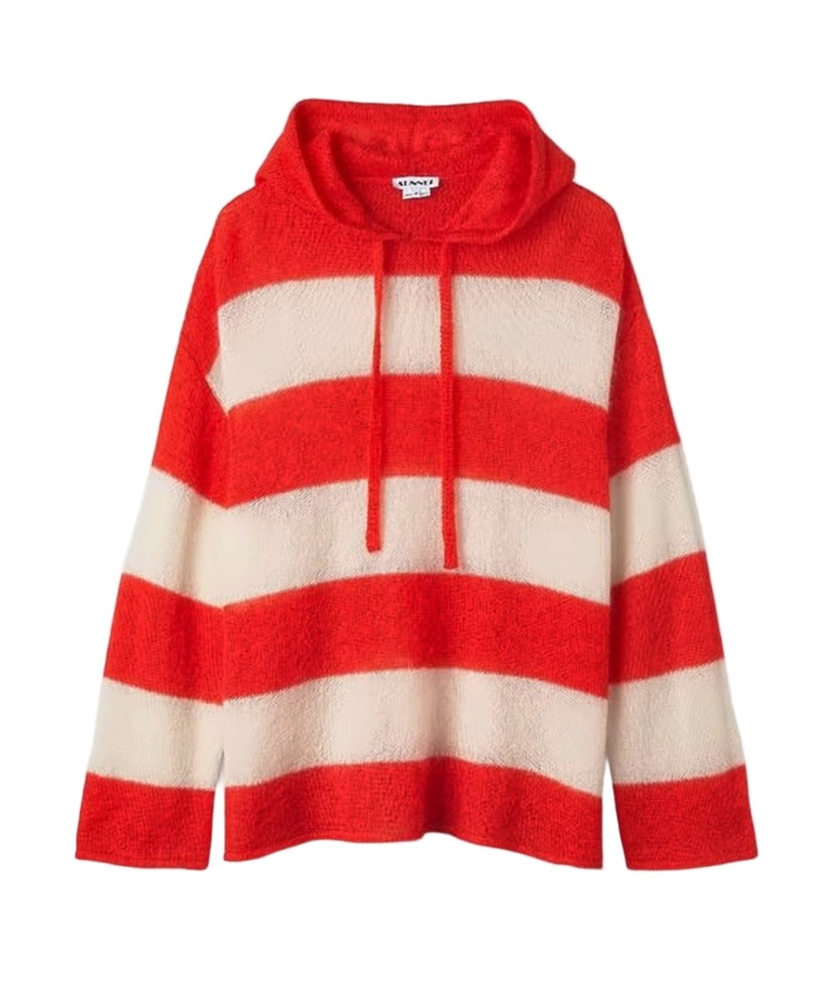Sunnei Mocha And Cream Stripe Hooded Sweater