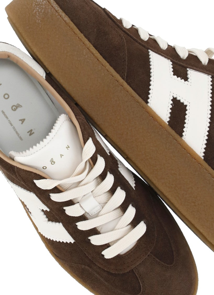 Hogan Brown Suede Leather Sneakers With Rubber Platform Sole