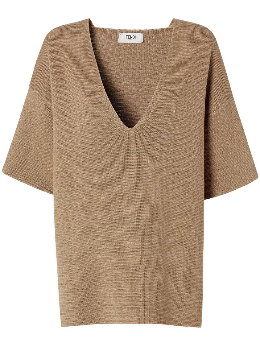 Fendi Warm Beige Essential Textured Knit Top