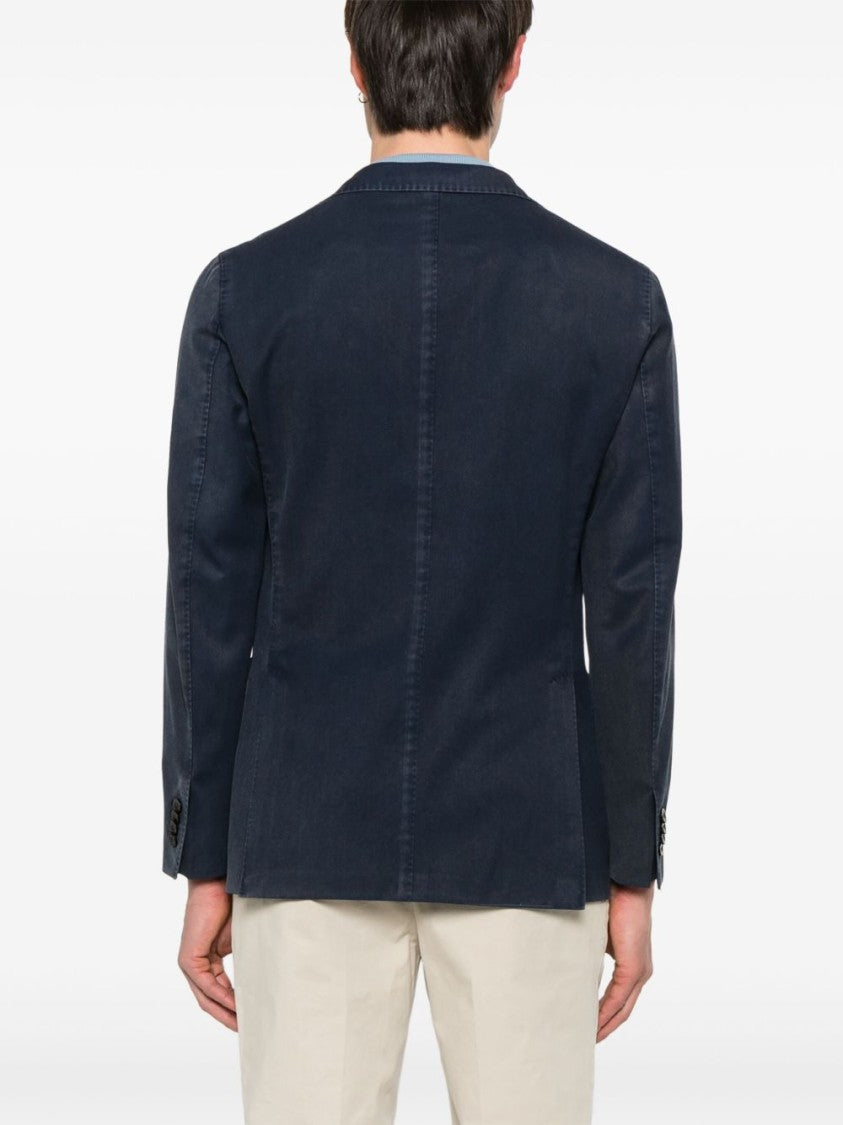 Boglioli Single-Breasted Navy Wool Blazer With Front Patch Pockets