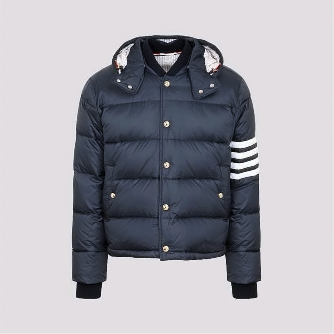 Thom Browne Quilted Padded Jacket With Detachable Hood And Bold Stripes