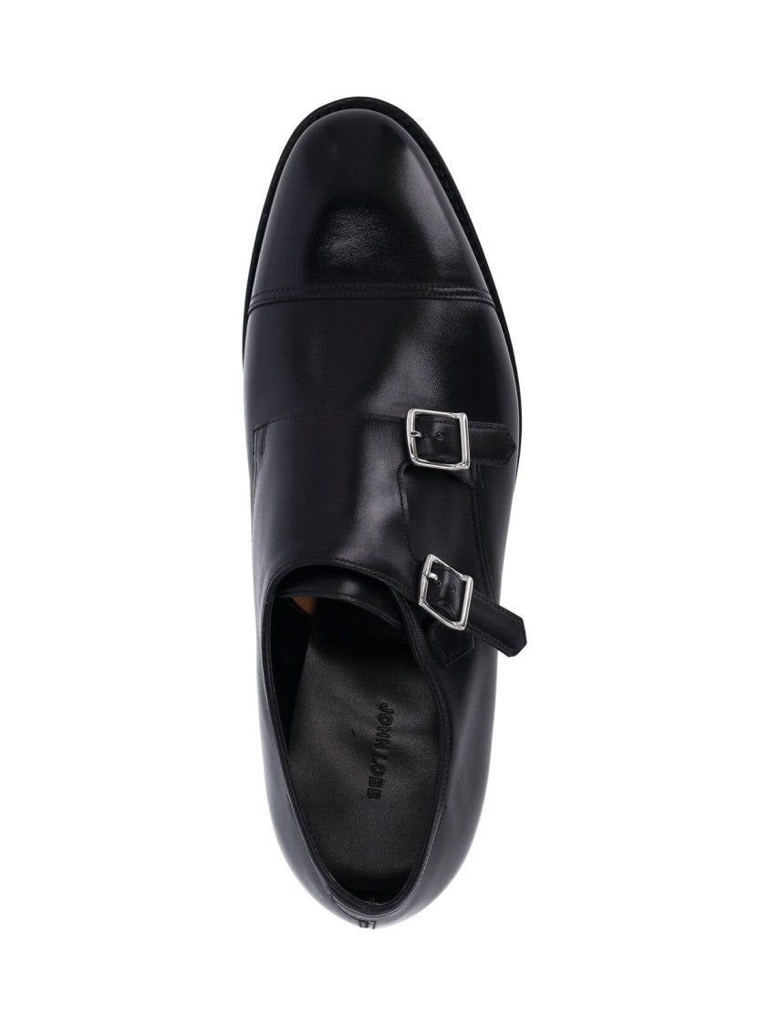 John Lobb Black Leather William Monk Strap Shoes