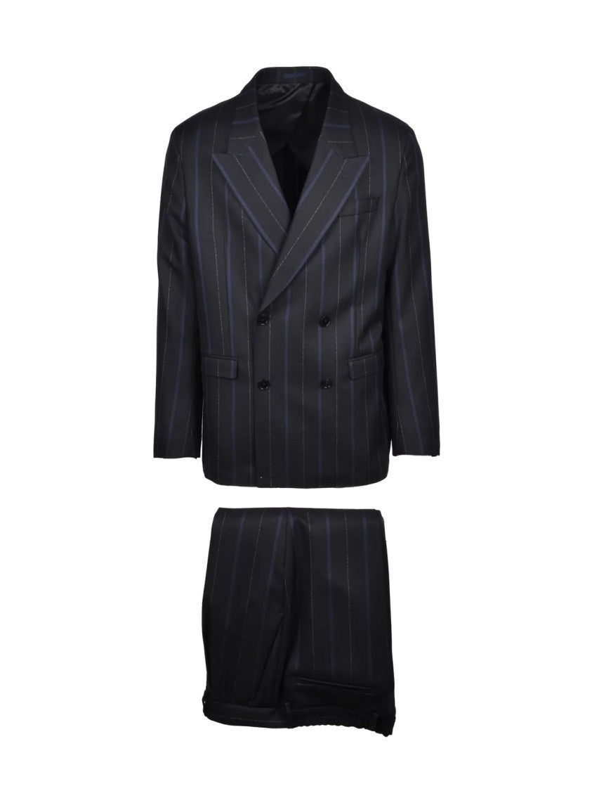 Michele Paoloni Black Blue Men Virgin Wool Double-Breasted Suit