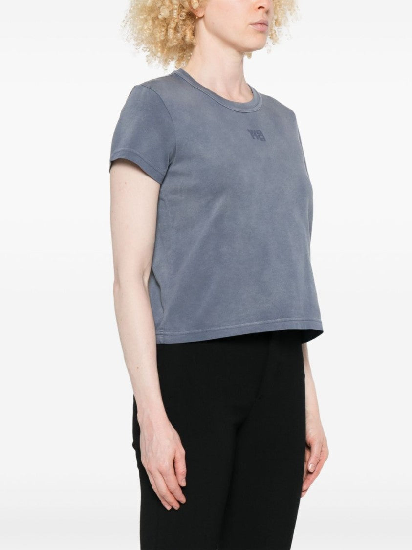 Alexander Wang Cropped Polo T-Shirt In Washed Blue
