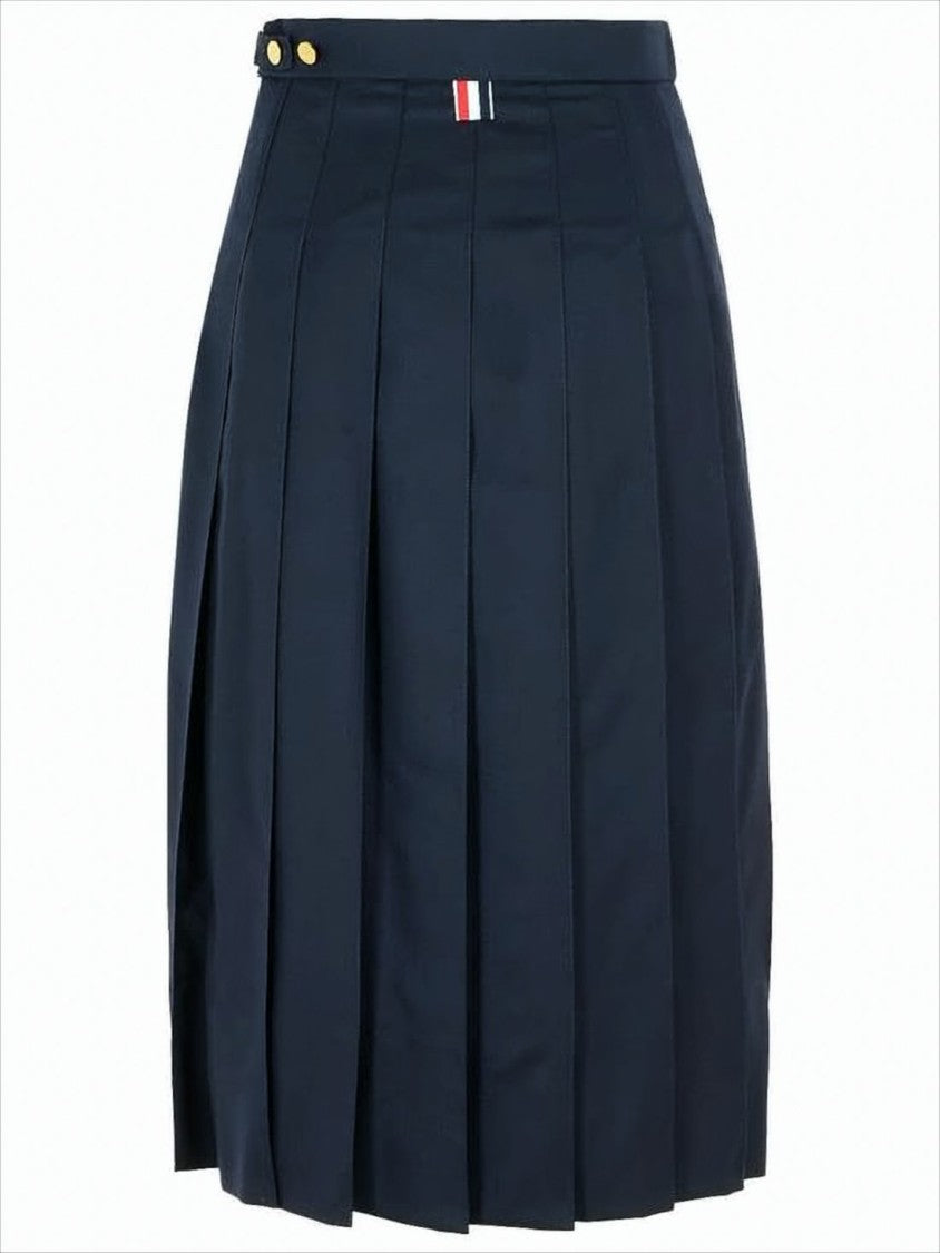Thom Browne Midi Pleated Skirt With Structured Waistband And Tricolor Accents