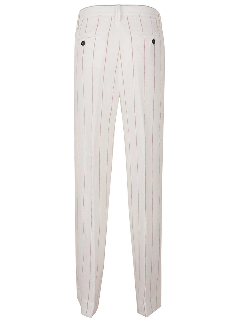 Massimo Alba Relaxed Fit Linen Trousers With Subtle Pinstripe