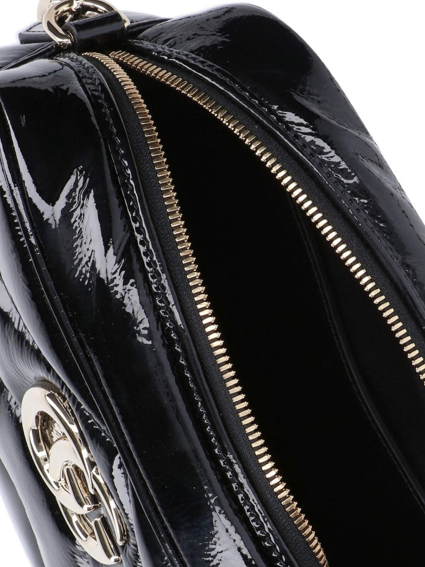Gucci Chevron-Pattern Black Patent Leather Shoulder Bag With Adjustable Chain Strap