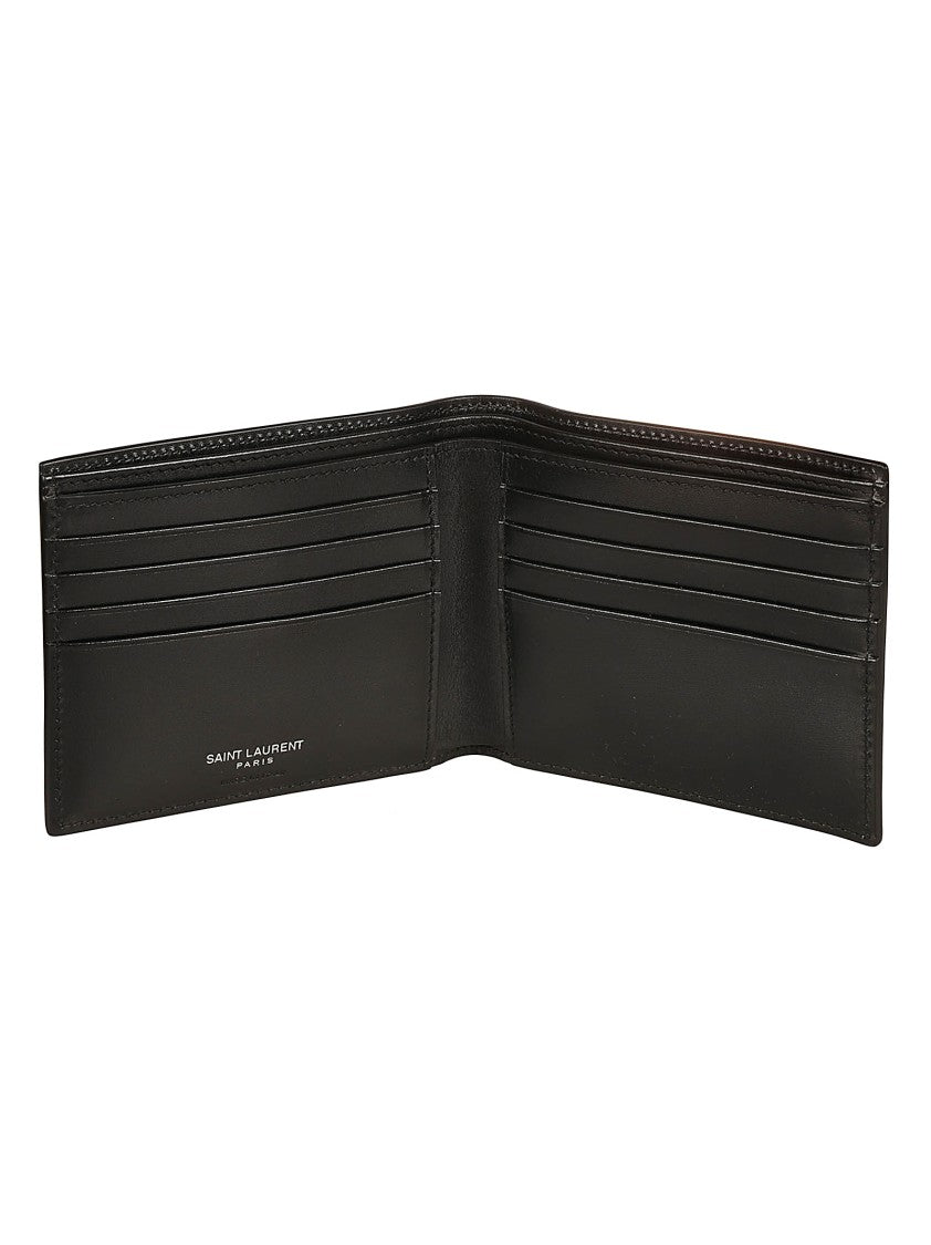 Saint Laurent Minimalist Black Calfskin Wallet With Prominent Logo