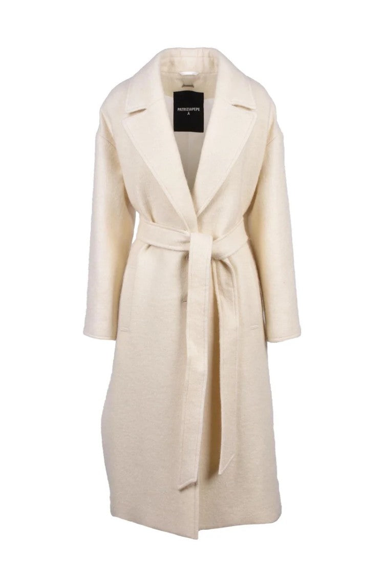 Patrizia Pepe Long Coat Lana Mohair Virgin - White