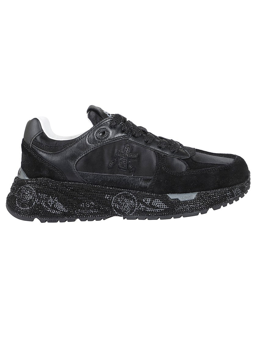 Premiata Black Rhinestone-Embellished Suede/Technical Fabric Sneakers