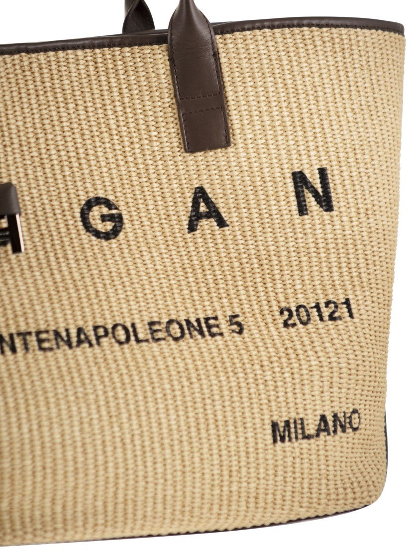 Hogan Raffia Tote Bag With Leather Accents
