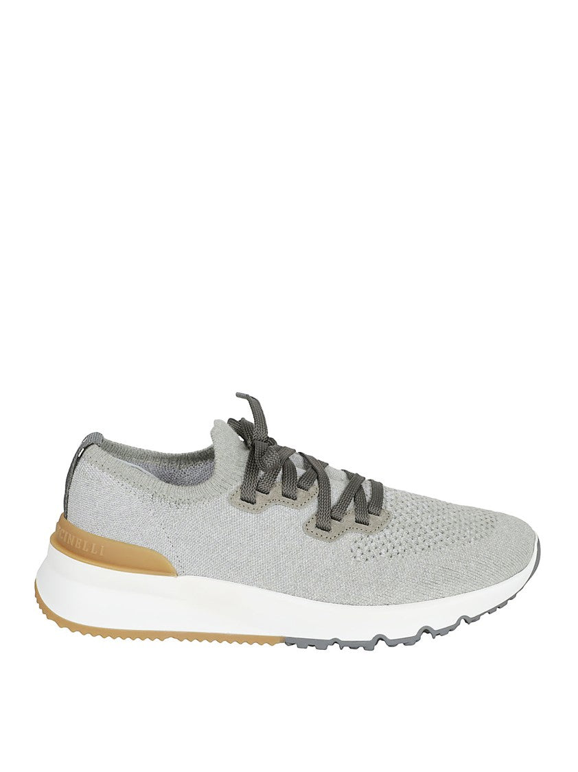Brunello Cucinelli Beluga Grey Knitted Sneakers With Stretch Design