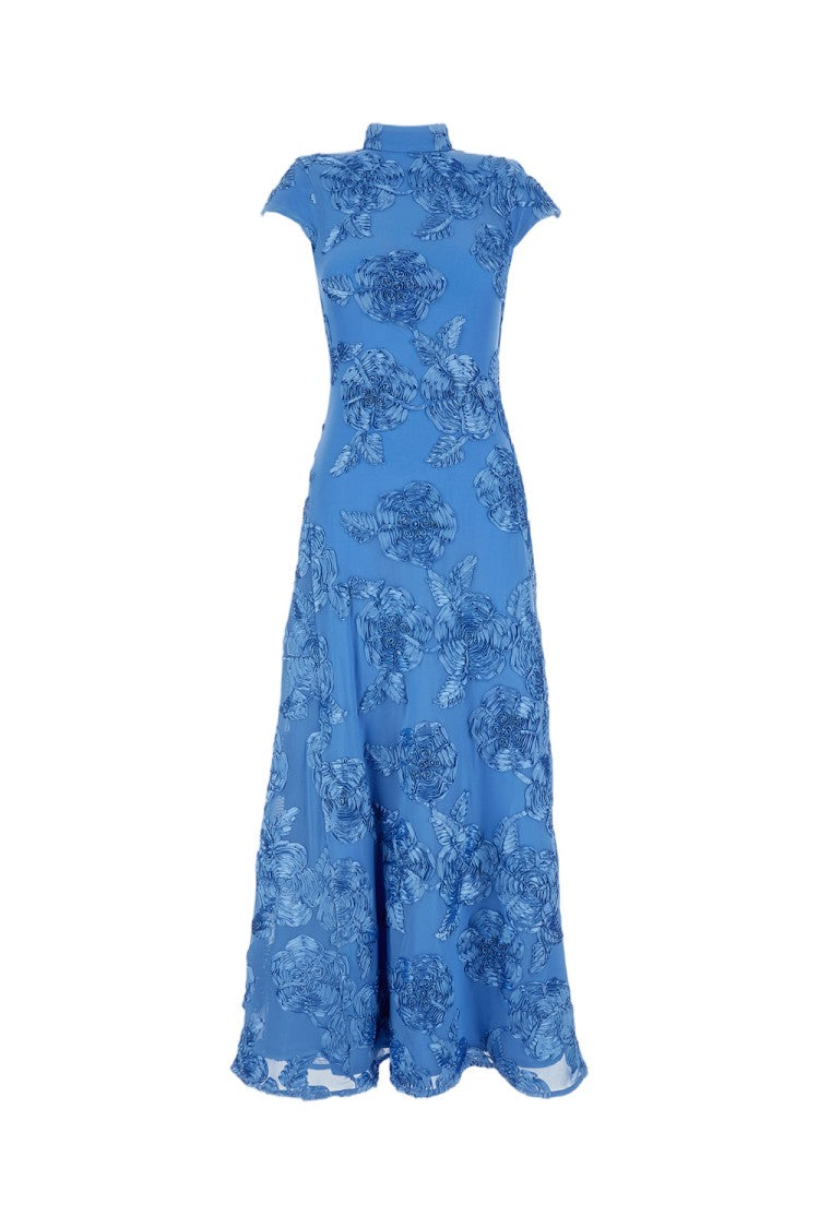 Rotate Birger Christensen A-Line Long Dress With Embossed Floral Motif