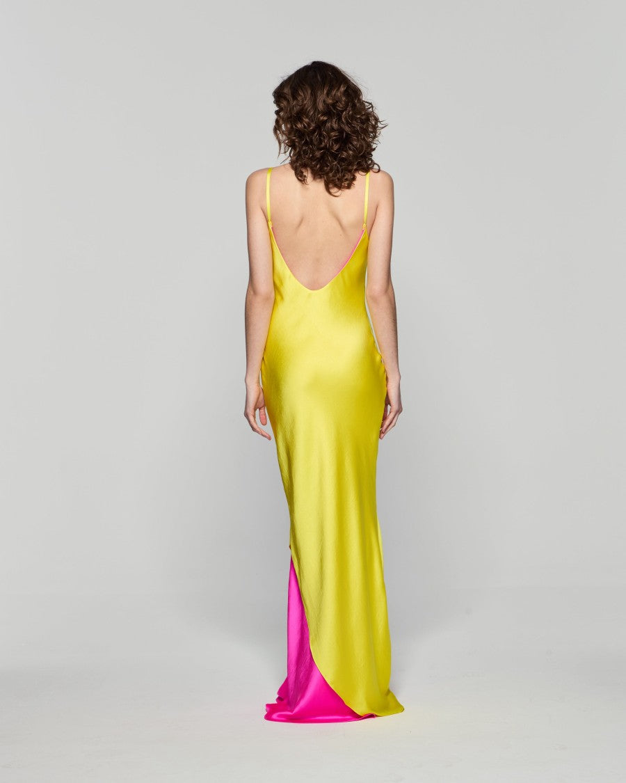 Serena Bute Double Layer Slip Dress - Bright Yellow/Pink